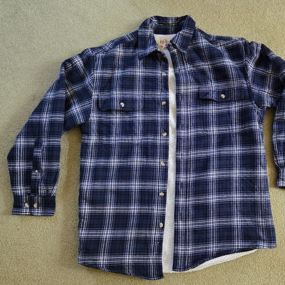 Men's Medium Cabela's Sherpa Fleece-lined Flannel Shirt, Blue Plaid